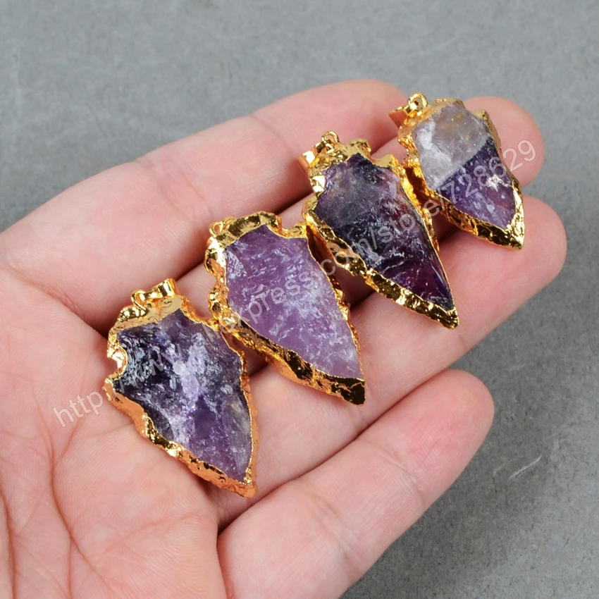 Бусинки золотистого цвета BOROSA с необработанными аметистами g0697|natural crystal pendant|gold