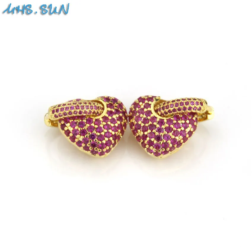 MHS. SUN модные серьги-кольца в форме сердца для женщин розовый красный/синий кристалл AAA кубический циркон серьги для Свадебные серьги Лидер продаж - Окраска металла: 1