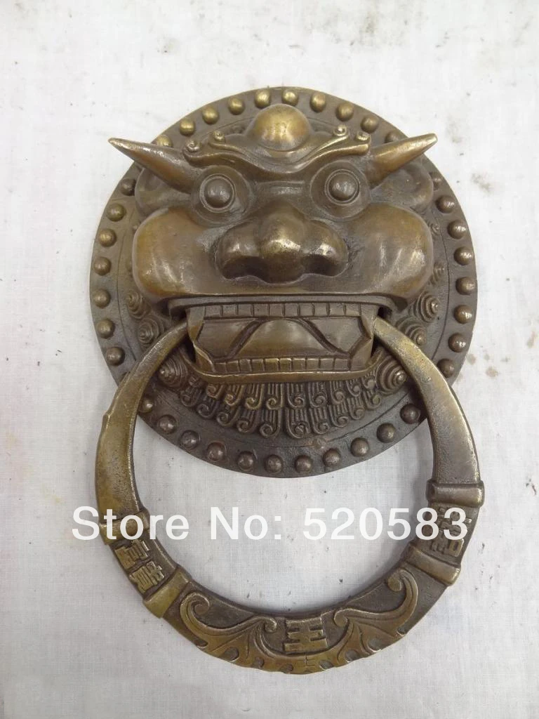 

8" China Bronze Fengshui Tiger Head Mask Statue Ward Off Evil Gate Door Knocker