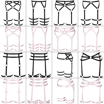 

Pink Strappy Garter Belt Women Stockings Suspender Harness Body Bra Plus Size Lingerie Top Cage Pentagram Harajuku Punk Clothing