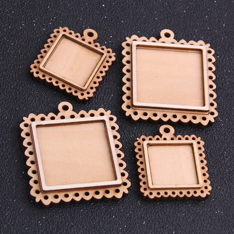 

2pcs/lot 20/30mm Inner Size Wood color Square Wood Cabochon Base Setting Charms Pendant Necklace Findings 8E