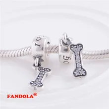 Подходит для соответственные Европейской Пандоре обаятельные Браслеты я люблю мою собаку бусины с прозрачным кубическим цирконием 925 пробы Серебряные ювелирные изделия