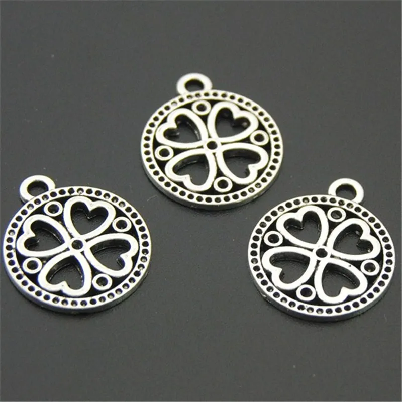 10 шт. круглые подвески в виде клевера|pendants for bracelets|round pendantround silver pendant |