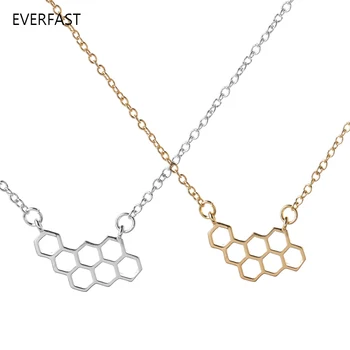 

Wholesale 10pc Cute Funny Honeycomb Shape Pendant Silver Gold Rose Gold Color Geometric Necklace Charm Jewelry Girls Women
