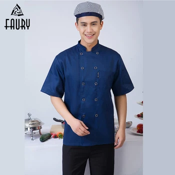 

2018 Chef Uniforms Summer Double Breasted Women Men Short-sleeved Stand Collar Kitchen Bakery Sushi Chef Jacket Work Uniforms