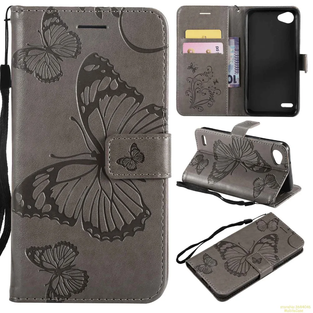 Роскошный флип кожаный чехол для LG q6 3D тиснение большая бабочка coque wallet etui fundas kryt
