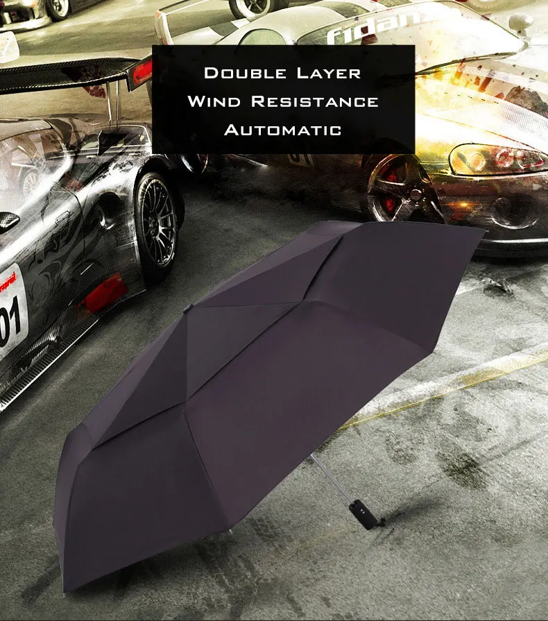 125 см большой автоматический качественный Двухслойный Зонт от дождя, женский, 3 сложения, ветрозащитный большой уличный автомобильный зонт для мужчин и женщин