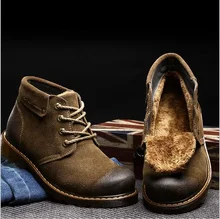 Top Stil Vintage Winter Männer Echtes Leder Männer Stiefel Fell warme Stiefeletten Männer Winter Schuhe Wildleder Lace Up Braun Khaki