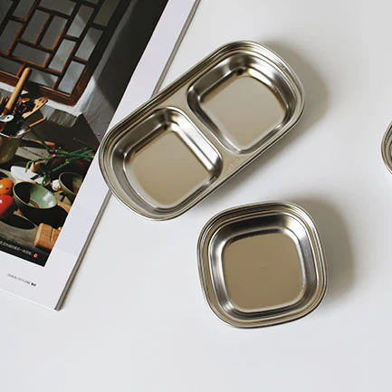 

2Pcs/Set Stainless Steel Saucer Dish Plates Korean Dish Soy Vinegar Sauce Dish