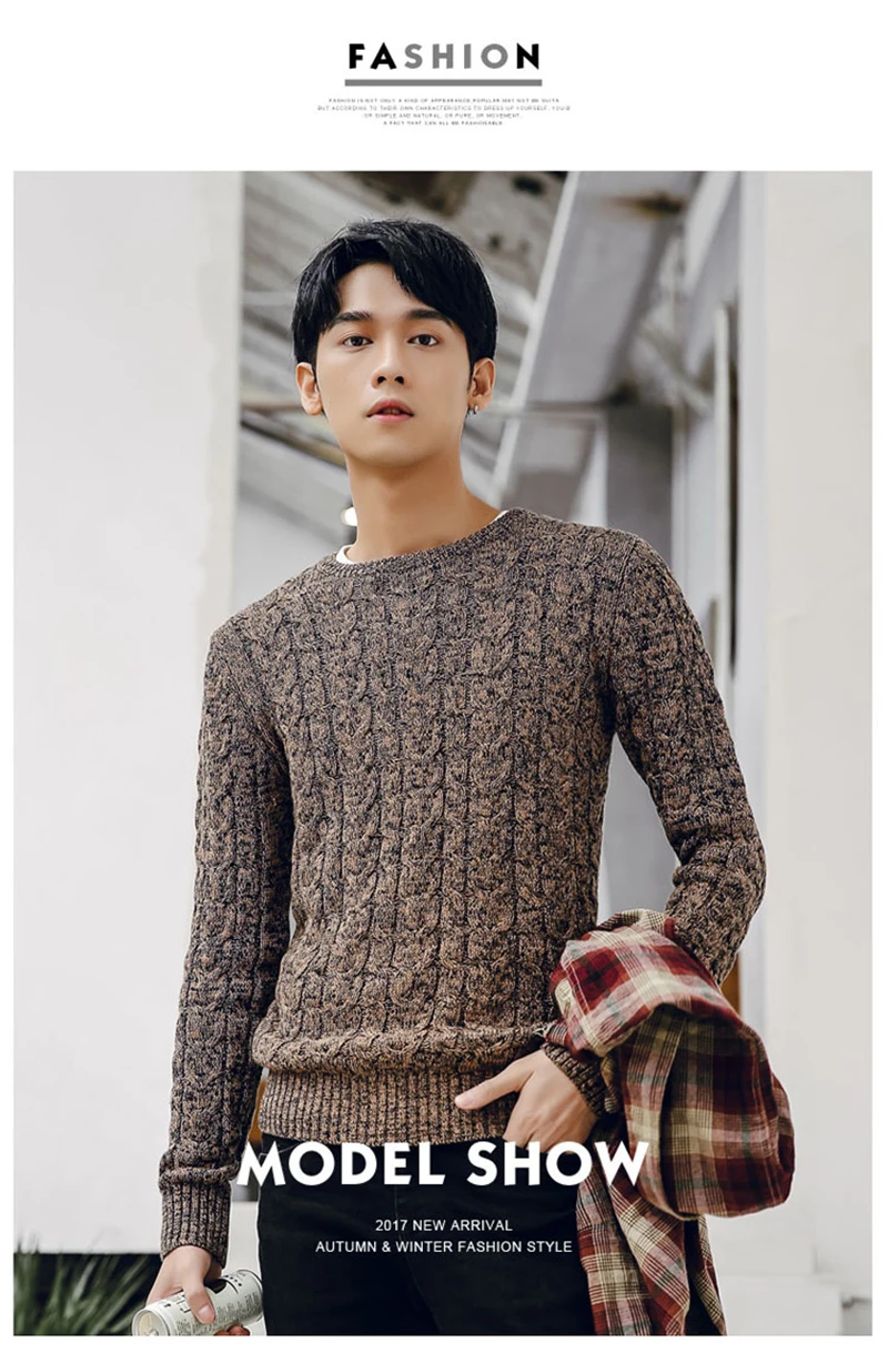 New Autumn Winter Fashion Men's Sweaters Warm Thick Slim Fit Men Pullover Cotton Trend Knitted Jacquard Sweater Men