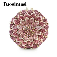 Дизайн розовый подсолнечника Cystal клатч со стразами Вечерний Клатч камень партия Сумочка(88165A-P