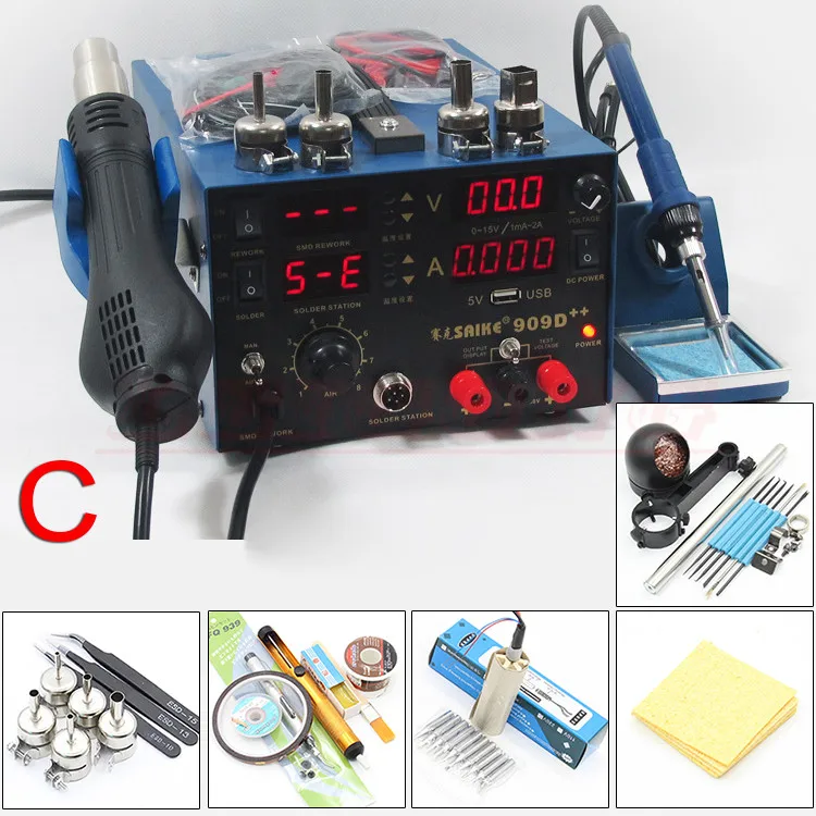 SAIKE 909D++ 3in1 Soldering iron + Heat Gun + Power Supply