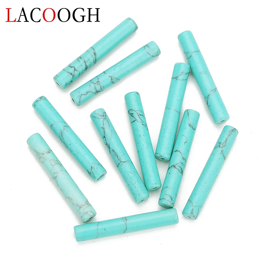 

2018 New 1stand/lot 6X36mm Natural Stone Bead Green Turquoises Beads Stone Column Spacer Beads For DIY Jewelry Making Finding