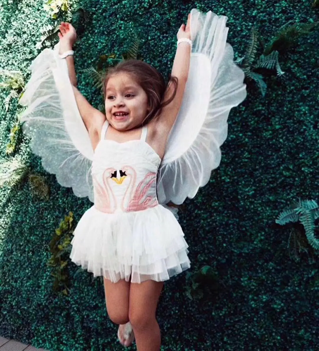 

Fancy Girls White Festival Birthday Party Dress Baby Girl Halloween Costume Kids Animal Swan Dress with Wing