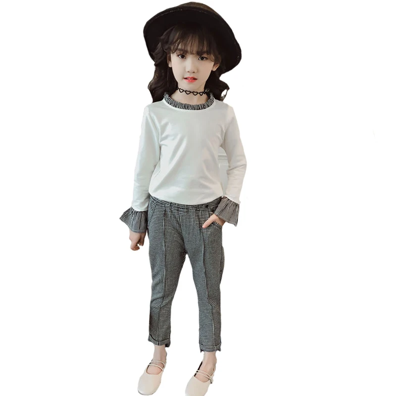 Children Clothes Set for Girls 2018 Spring New Suit Big Kids Shirts + Plaid Pant 2pcs Girl Clothing Sets Cotton Brand Fashio | Детская