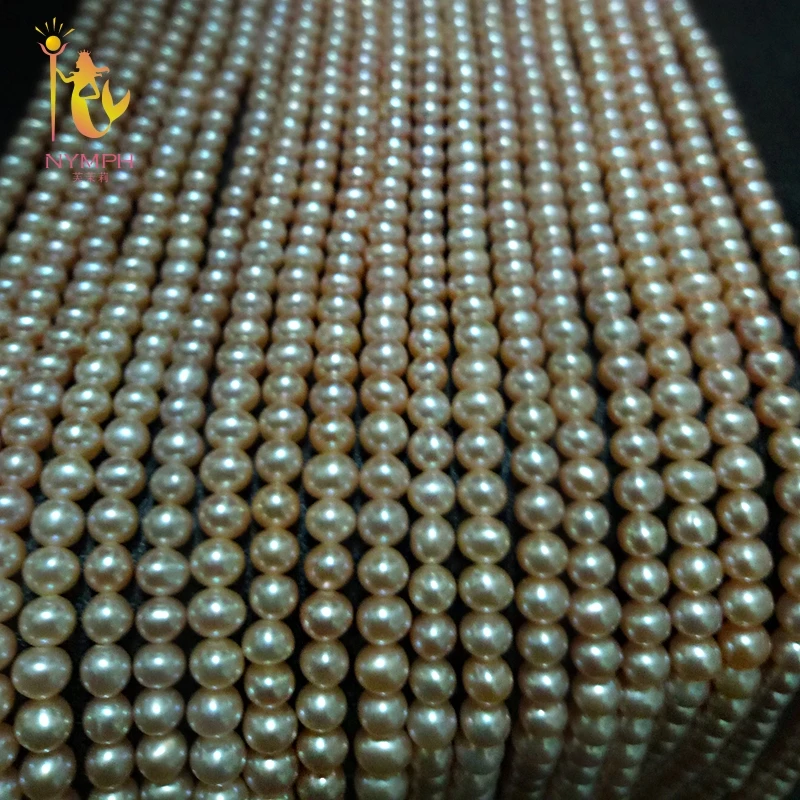 NYMPH Natural Pearl Beads Collar Genuine Round Pearl Beads for Jewelry Classic white 4-4.5MM For DIY  Fine Jewelry BJY002