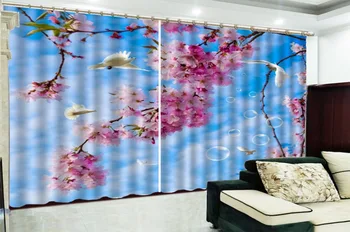 

3d Curtain Delicate Peach Blossoms, Birds, Flying 3d Landscape Curtains, Beautiful High-End Blackout Curtains