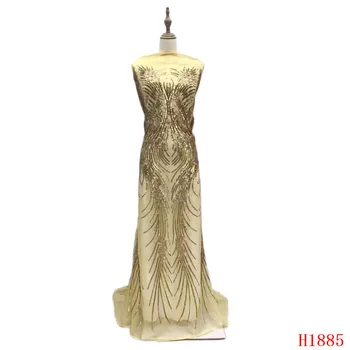 

Sequins Lace Fabric 2019 High Quality African Lace Fabric Sequence Tulle Lace Nigerian Lace Fabrics For Wedding HJ1885-1