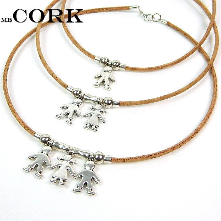 

MB Cork Portugal's original cork, Cute boy girl necklace, son and daughter necklace soft, natural, original, handmade,NE-919