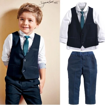 

Baby Boys Autumn Rivet Collar Clothing Sets Fashion Dot Tie Clothes V-Neck Solid Vests Suits Pants Children Shirts 6sets/LOT