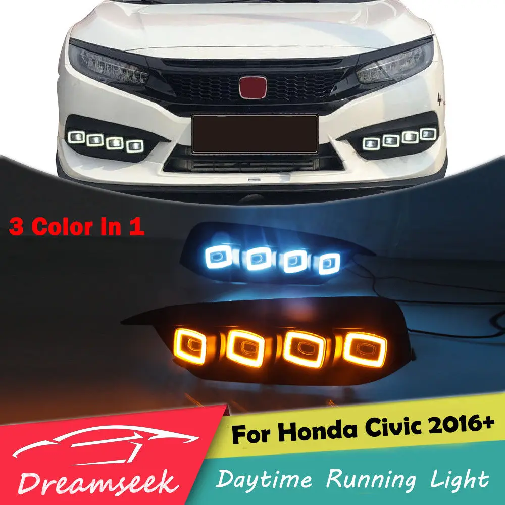 3 Color LED DRL for Honda Civic 2016 2017 2018 Daytime Running Light