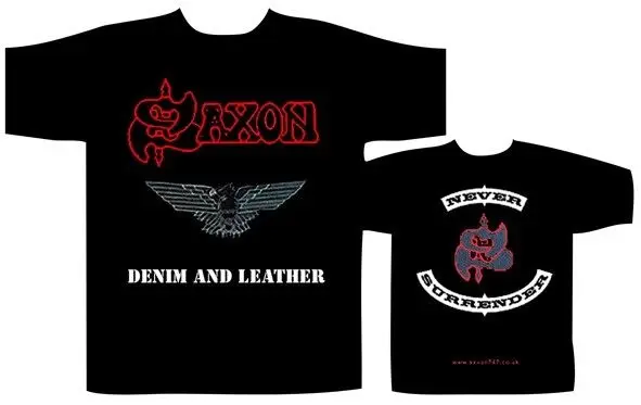 Saxon 'Denim \u0026 Leather' T Shirt NEW 