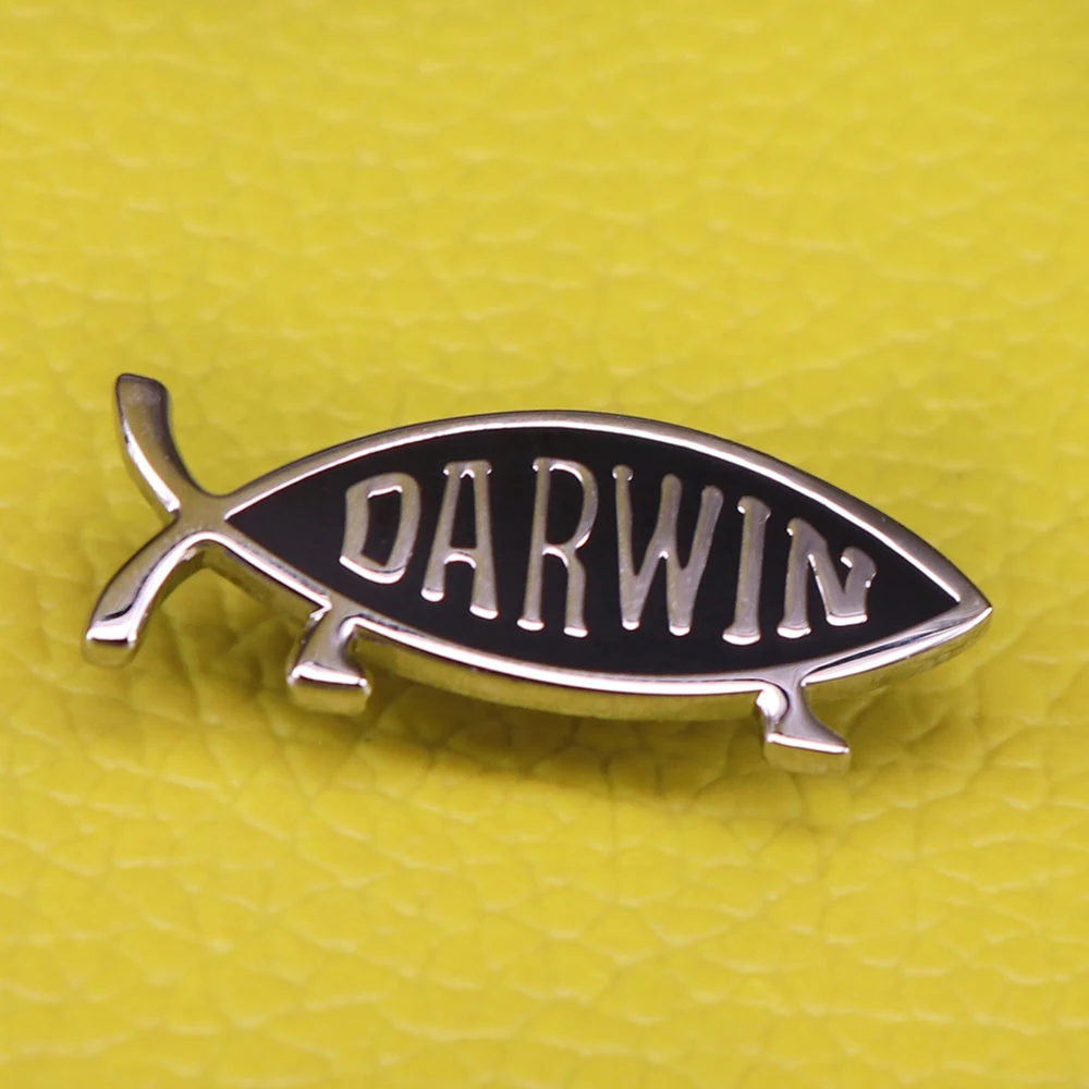 Дарвин булавка "Рыбка" Эволюция брошь происхождение видов Дарвина значки, подарок Черный Гот, булавки, ювелирное изделие