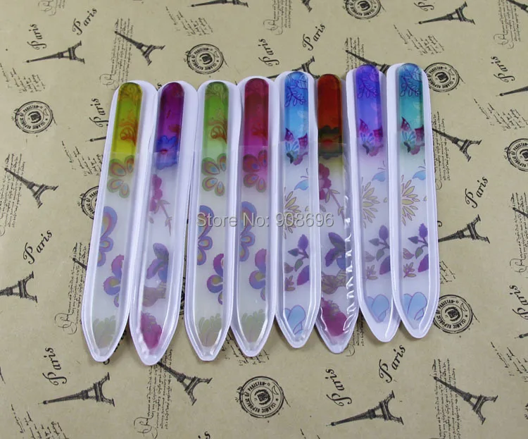 

20PCS PRINTING FLOWER GLASS NAIL FILES CRYSTAL NAIL BUFFER NAIL CARE 5.5" /14CM-DHL&FEDEX FREE SHIPPING