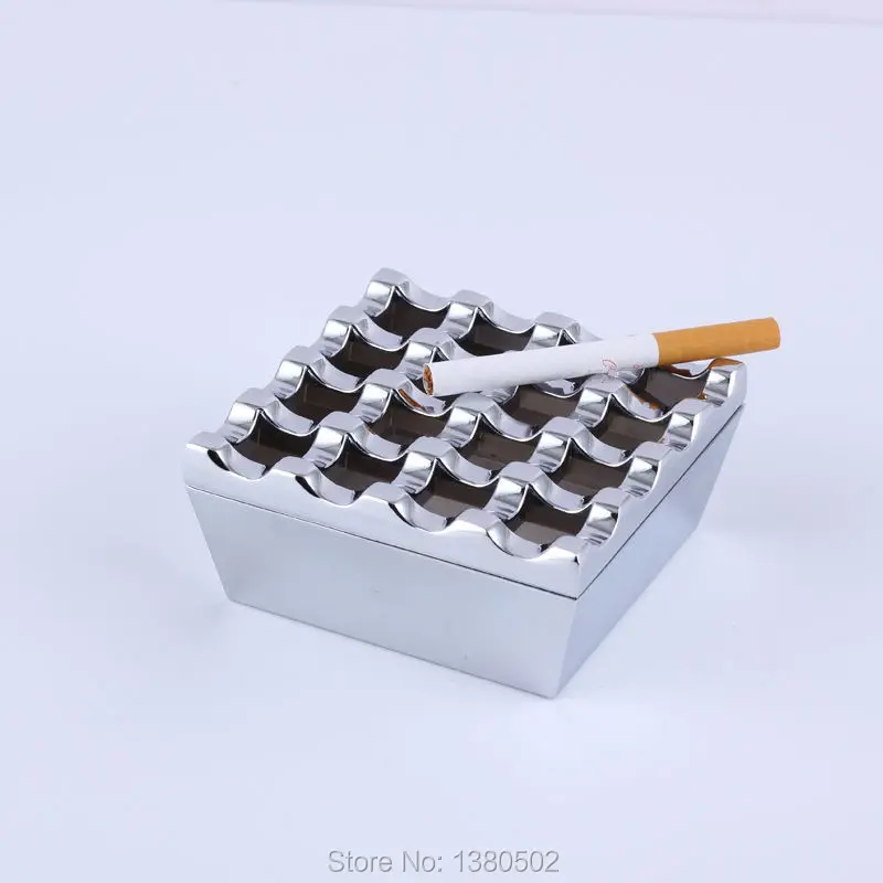 Горячая 16 отверстий украшения сплава металла Squre серебряные пепельницы с крышками для курильщика подарок для друга