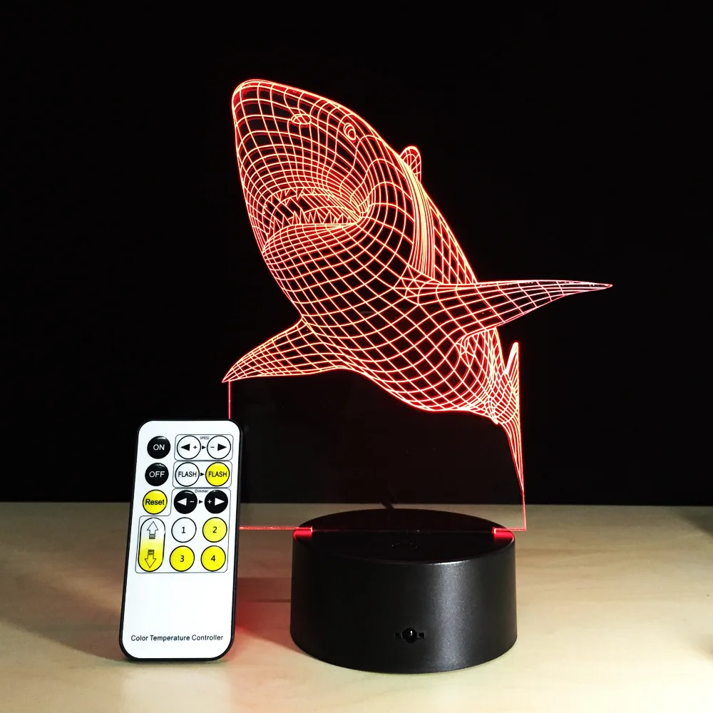Новинка 3D Визуальный светодиодный светильник s лампа в форме акулы USB сенсорный выключатель маленький Ночной светильник 7 цветов градиент сувенир акриловый Коридор светильник s