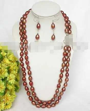

Free Shipping >> new hot 2rows Genuine light coffee pearls necklace Earrings 925ss SET