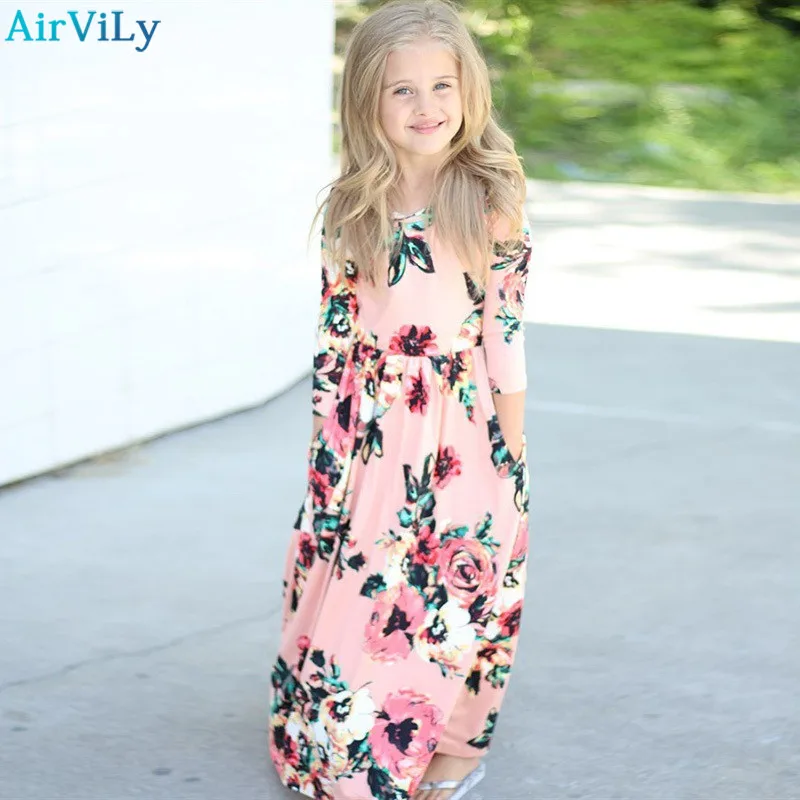 

Girls Dresses Long Dress Fashion Trend Bohemian for Girls Beach Tunic Floral Autumn Maxi Dress Kids Party Princess Dresses