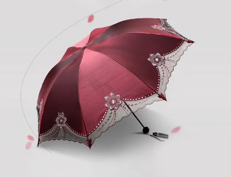 Beautiful Women Lace Umbrella Anti UV Black Coating Parasol 3 Folding Sun Rain Umbrella Adult Princess Lace Umbrella7