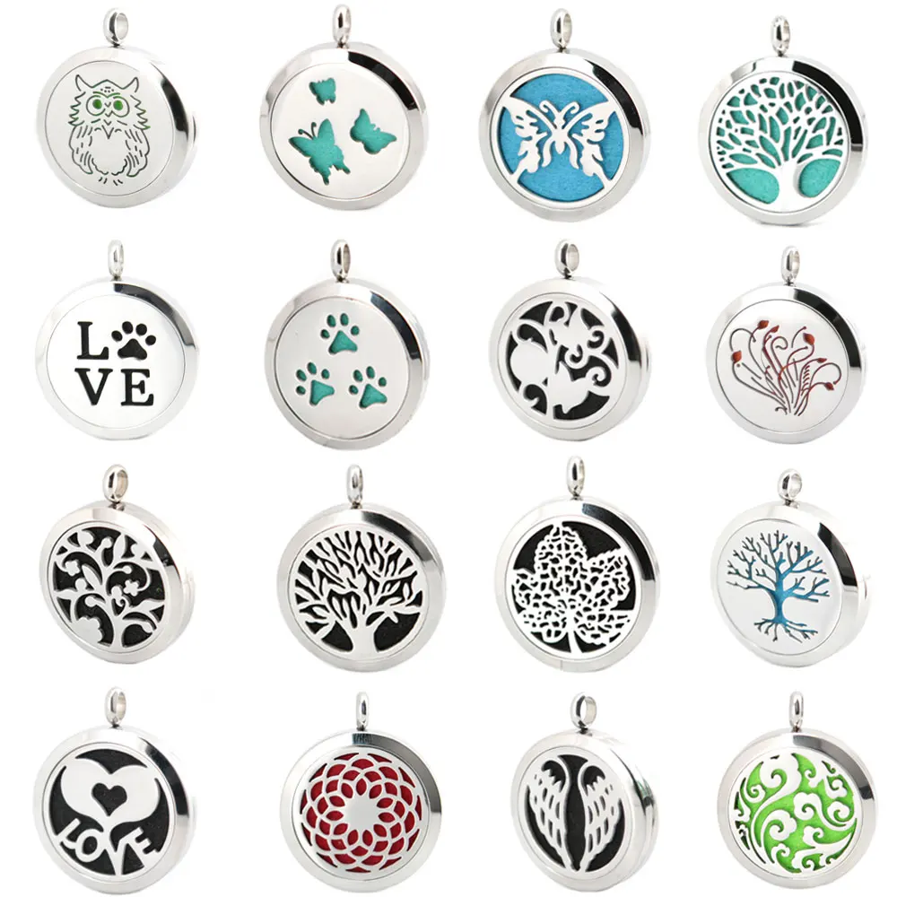 

Hot Sale 100 style Magnet Aromatherapy Essential Oil 316 Stainless Steel Perfume Diffuser Locket Necklace with chain