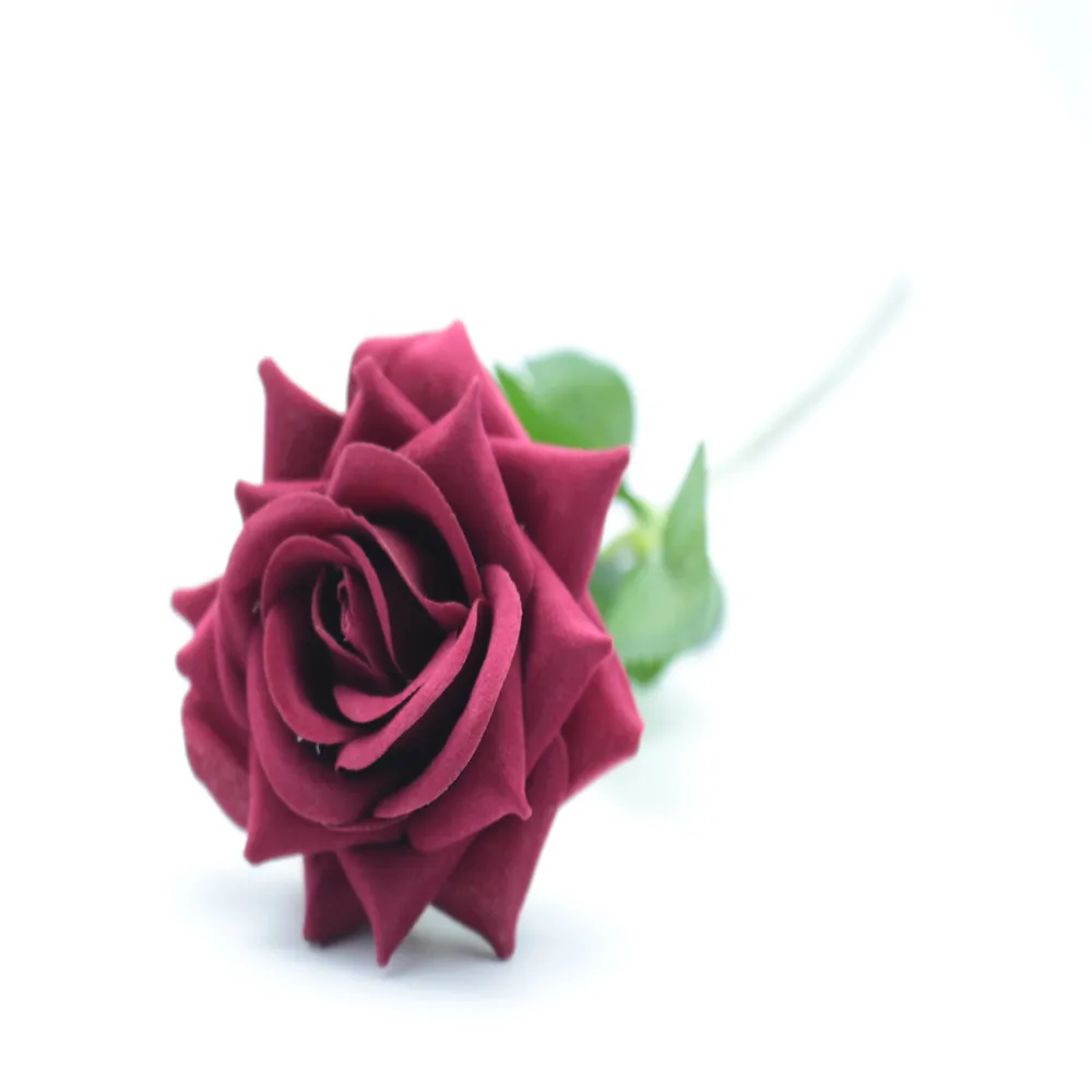 Высококачественный бархат розы Искусственные цветы из шелка лист искусственный домашний Свадебный декор-букет - Цвет: Claret