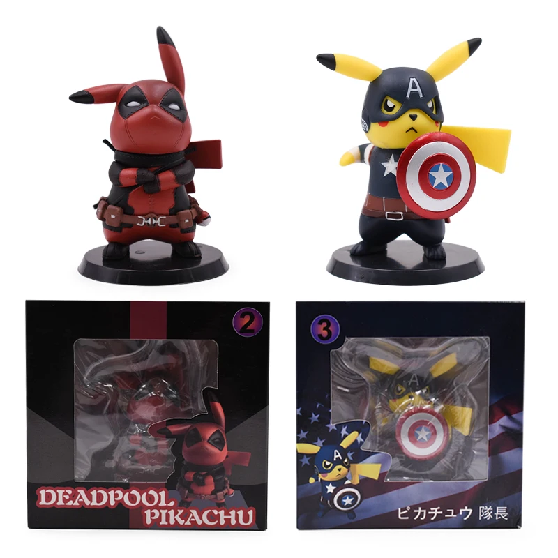 

2 Styles Anime Q Ver Deadpool Captain America Pikachu Cosplay Deadpool Action Figure PVC Figurine Collectible Model Gift Toy