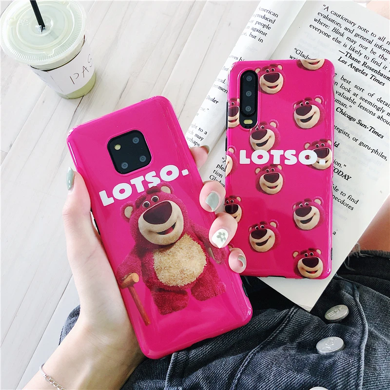 

Cute Strawberry bear case for Huawei P30 P20 Pro Mate 20 Nova 3 3i 4 Glossy Cartoon Lotso doll silicone imd soft Cover Coque