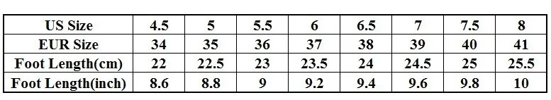 size chart - women shoes