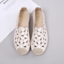 Женская Соломенная обувь на плоской подошве с закрытым носком, женские цветочные повседневные туфли с вырезами, новинка года, летняя обувь на плоской подошве, Mujer Chaussuress