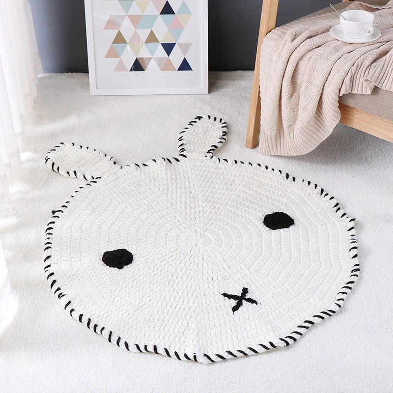

Nordic Fox Bear handmade Knitting Play Mat For Kids Room Round Carpet Rugs Handmade Knitting Fox Play Mat For Gym Floor Carpet