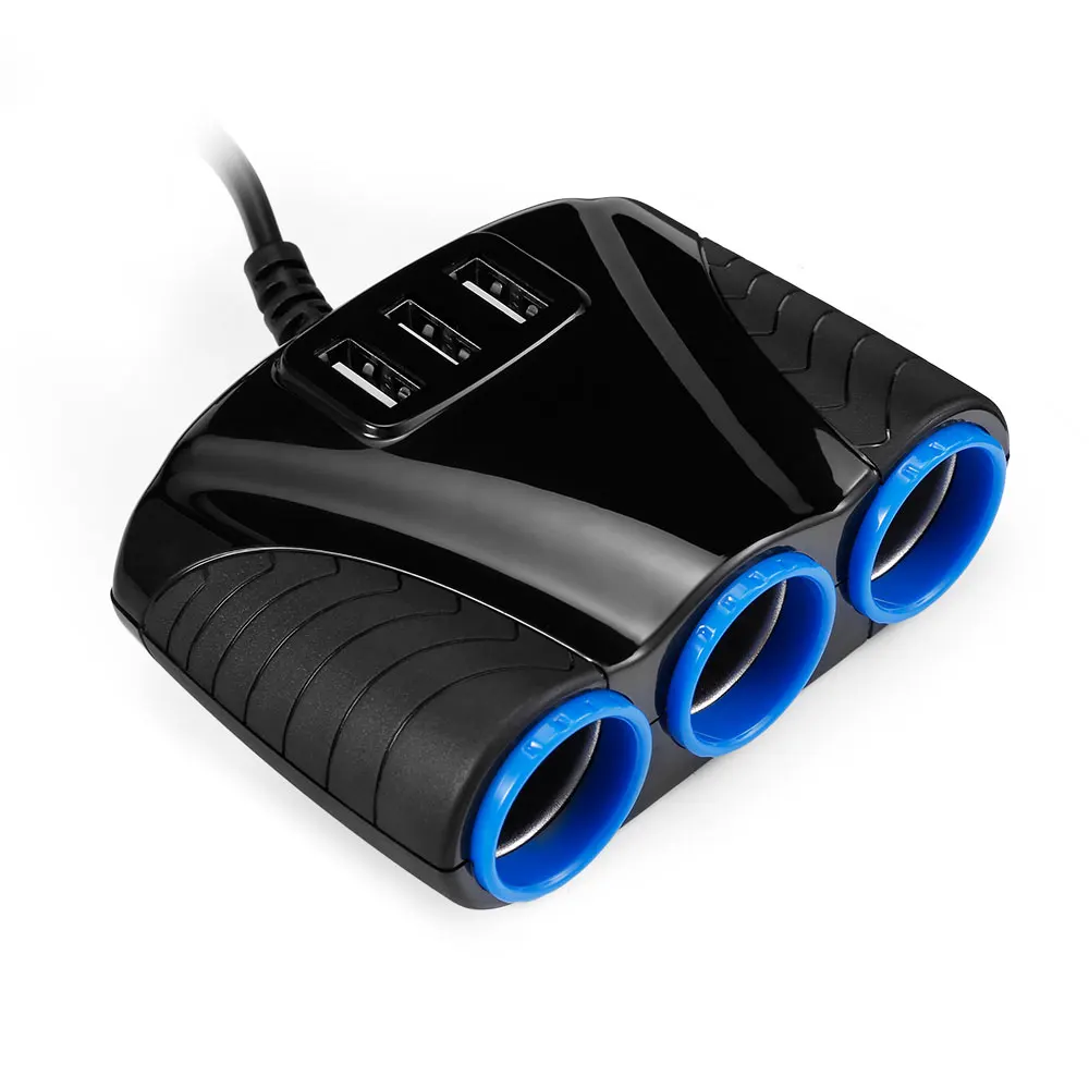 Mini 120W Cigarette Lighter Car Accesories With 3 Sockets 3 USB Ports