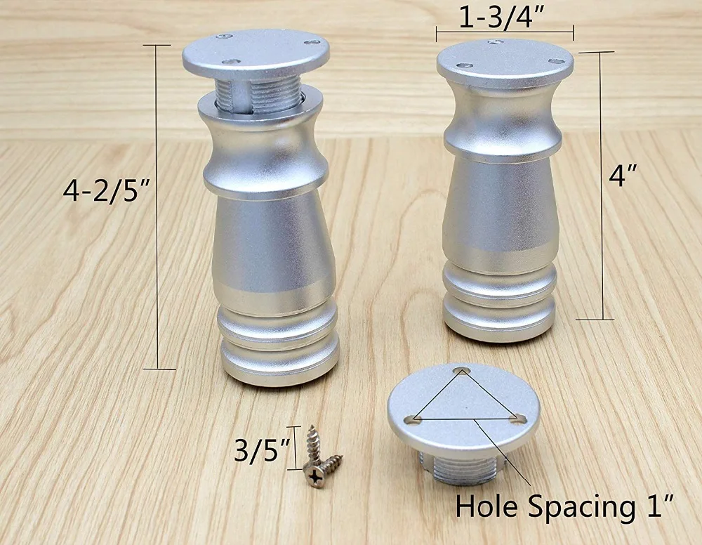 Регулируемый Алюминиевый 80 мм мебельные ножки шкафы столы-стулья диван ноги с нескользящей резиновой основой Серебряный набор из 4