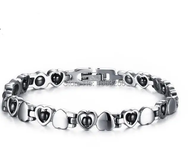 Бренд 316L нержавеющая сталь Мужская Женская мода Цепочка со звеньями-сердечками здоровье магнитный браслет 7 мм 8,26''