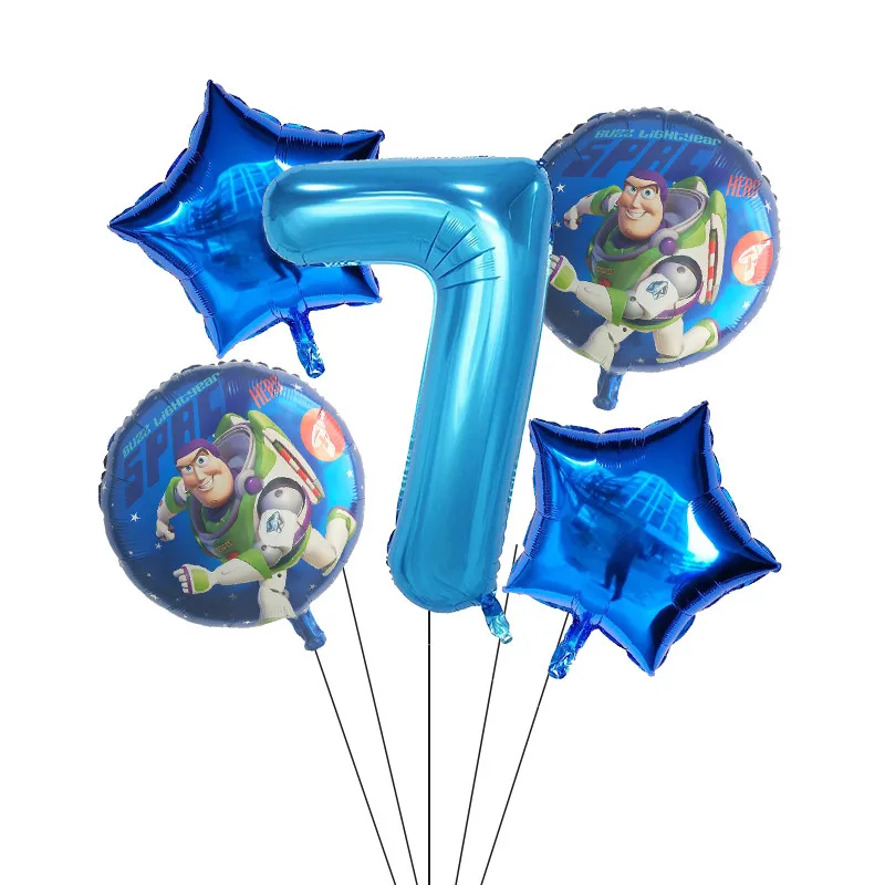 5pcs Toy Buzz Lightyear Story Balloons Cartoon Foil Helium 30 Inch Number Blue Balloons Happy Birthday Balloons Kids Toys Ball - Цвет: Светло-желтый