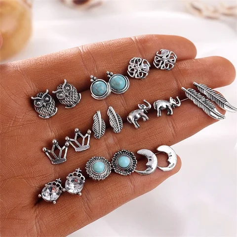 Starfish Wave Turtle Shell Stud Earrings Set For Women Vintage Rudder Heart Round Earring Statement Jewelry 2019 New