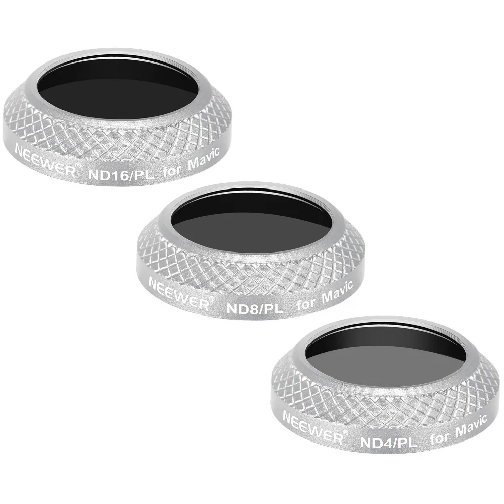 Neewer комплект из 3 предметов Комплект фильтров для DJI Mavic Pro Дрон Квадрокоптер ND4/PL ND8/PL ND16/Поляризационные фильтры Алюминий сплав зеркальные линзы в серебристой