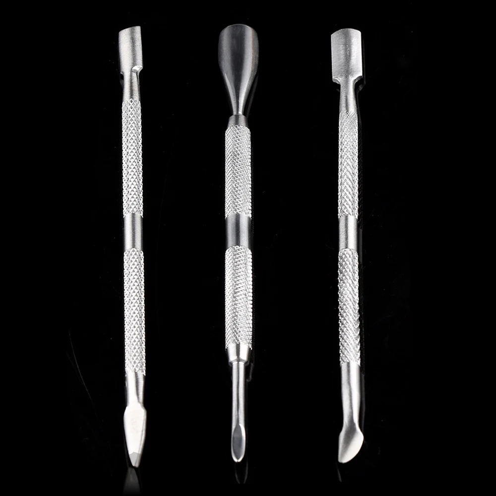 3Pcs New Pratical Silver Stainless Steel Cuticle Nail Pusher Spoon