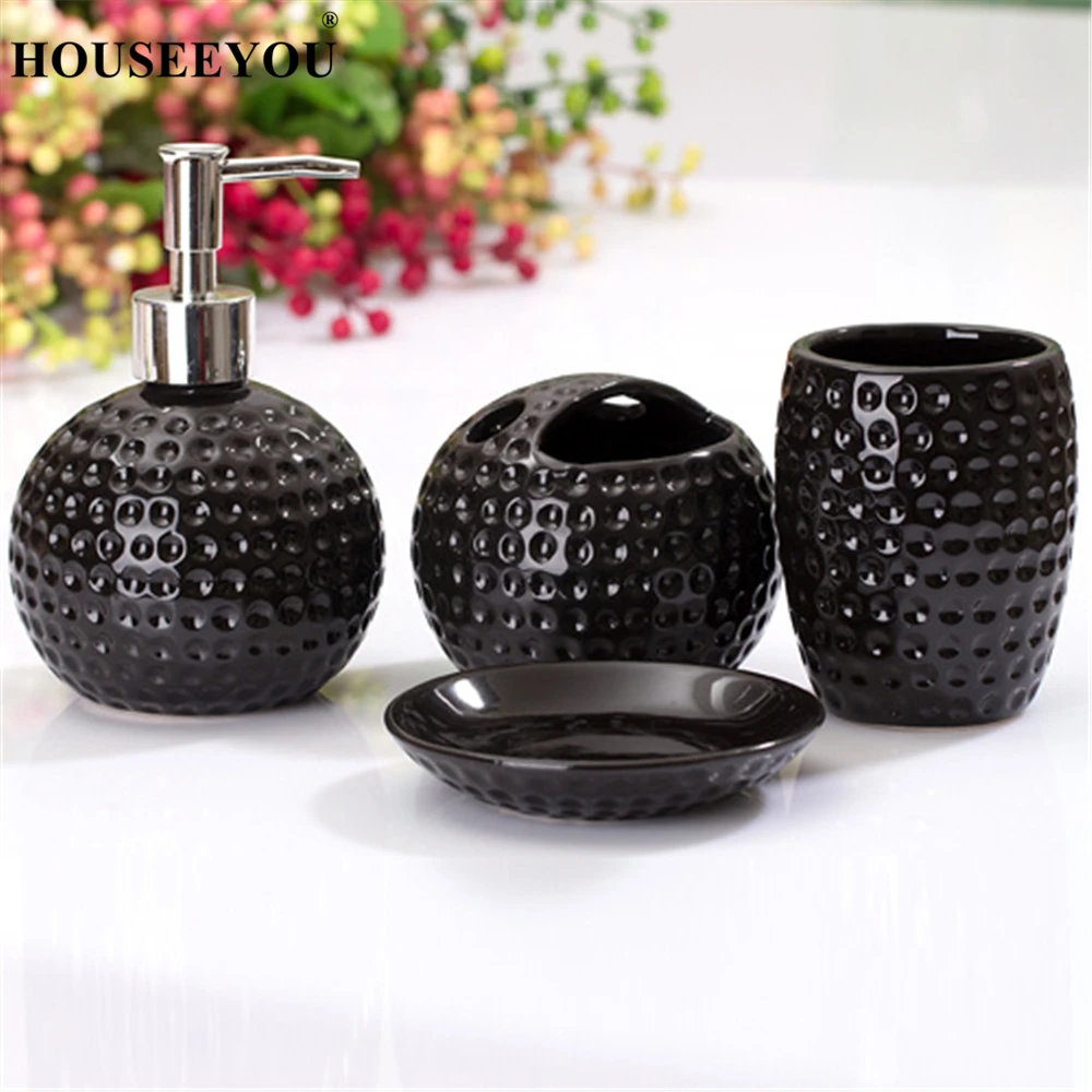 

4Pcs/set Ceramic Liquid Soap Dispenser Toothbrush Toothpaste Holder Bath Washing Mug Cup Bathroom Accessories Set Home Decor