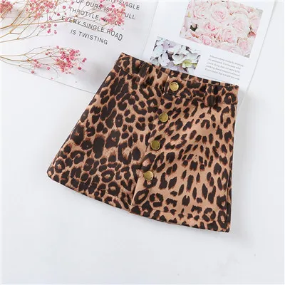 Детская юбка трапециевидная мини-юбка с высокой талией Новинка лета года, кожаная леопардовая юбка с карманами на одной пуговице для маленьких девочек - Цвет: Хаки