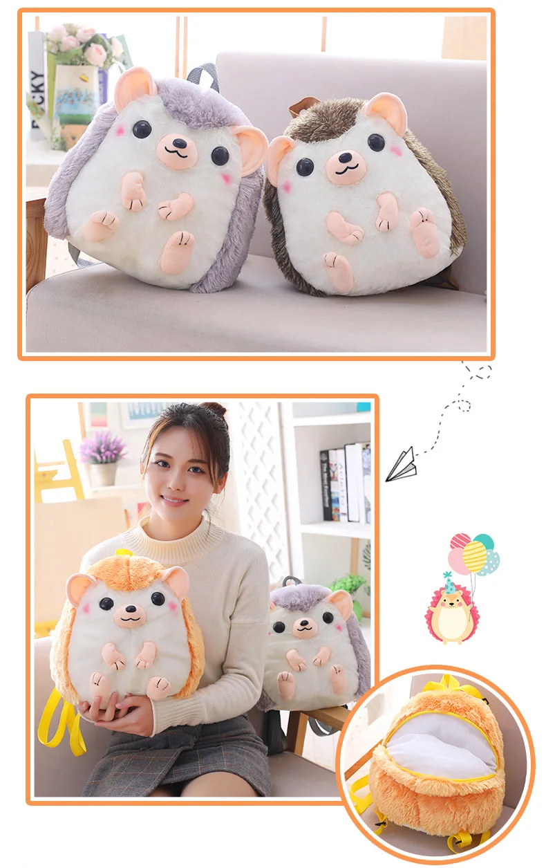 Nooer Hedgehog Plush Backpack Hedgehog Soft Backpacks Doll Plush Shoulder Bag Birthday Children Kids Girls Gift